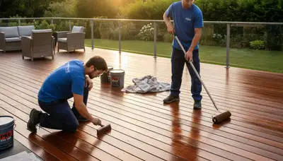 Baltimore, MD deck staining by professional painters for weather protection and curb appeal